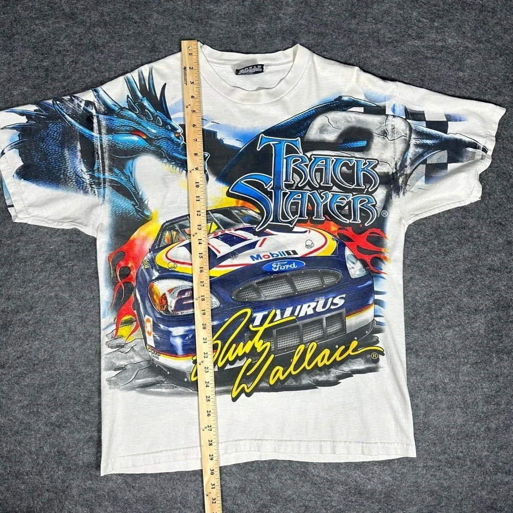 Rare VTG 90s Rusty Wallace Nascar Dragon All Over Print T‎ Shirt Medium Chase